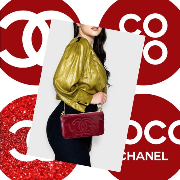 CHANEL Handbags - CHANEL CC Logo Patent Leather Zip Around Long Wallet Red vintage converted